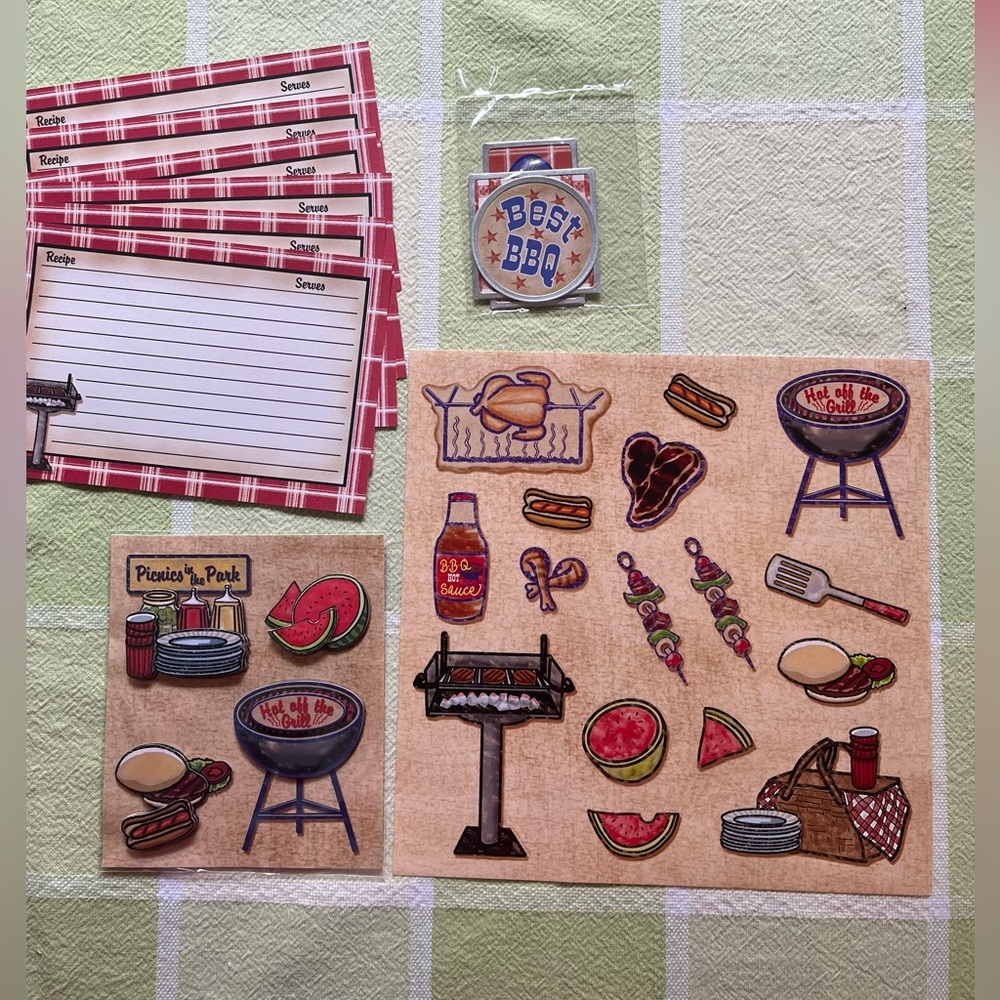 BBQ-Themed Recipe Card Set with Stickers with craft paper